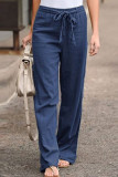 Fashion Casual Solid With Belt Loose High Waist Wide Leg Bottoms