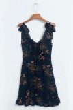 Elegant Floral Split Joint Flounce Spaghetti Strap A Line Dresses