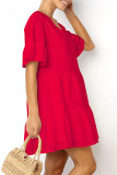 Fashion Sexy Solid Split Joint V Neck Pleated Dresses