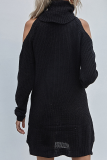 Elegant Solid Split Joint Without Belt Turtleneck A Line Dresses