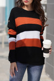 Fashion Street Striped Split Joint O Neck Tops