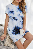 Fashion Simplicity Print Split Joint O Neck A Line Dresses