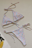 Fashion Vacation Print Split Joint Frenulum Swimwears