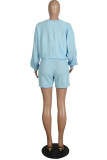 Fashion Casual Solid Split Joint O Neck Long Sleeve Two Pieces