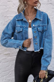 Fashion Street Solid Turndown Collar Long Sleeve Denim