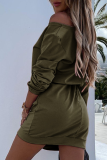 Casual Solid Split Joint Strap Design Oblique Collar Pencil Skirt Dresses