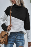 Casual Patchwork Contrast Turtleneck Tops Sweater