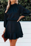 Fashion Street Adult Solid Split Joint Half A Turtleneck Long Sleeve Mini A Line Dresses
