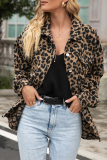 Fashion Leopard Pocket Buckle Turndown Collar Outerwear