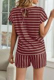 Fashion Casual Striped Split Joint O Neck Short Sleeve Two Pieces