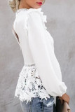 Fashion Sexy Solid Hollowed Out Split Joint O Neck Tops
