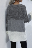Casual Color Lump Contrast O Neck Tops Sweater