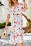 Casual Elegant Floral Buckle Flounce V Neck A Line Dresses