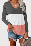 Casual Color Lump Split Joint V Neck Tops