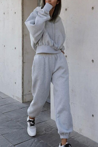 Fashion Sportswear Solid Hooded Collar Long Sleeve Two Pieces