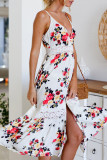 Fashion British Style Print Slit V Neck Lantern Skirt Dresses