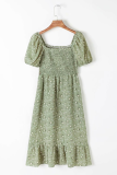 Elegant Floral High Opening Fold Square Collar Dresses