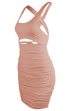 Sexy Solid Backless Cross Straps U Neck Wrapped Skirt Dresses