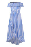 Fashion Street Striped Split Joint Off the Shoulder Irregular Dresses