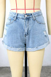 Fashion Street Solid Ripped Denim Shorts