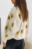 Casual Print Buckle V Neck Tops Sweater