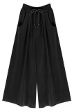 Fashion Casual Solid Frenulum Loose Mid Waist Wide Leg Bottoms
