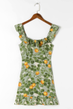 Fashion Elegant Floral Split Joint Flounce Strapless Dresses