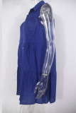 Fashion Casual Solid Split Joint Turndown Collar A Line Dresses