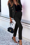 Fashion British Style Solid Split Joint Turn-back Collar Long Sleeve Two Pieces