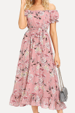 Elegant Floral Frenulum Flounce Off the Shoulder A Line Dresses