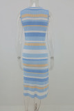 Fashion Street Striped Split Joint O Neck A Line Dresses