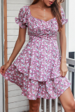 Casual Elegant Floral Flounce Strap Design Strapless A Line Dresses