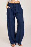 Fashion Casual Solid Pocket Loose High Waist Wide Leg Bottoms