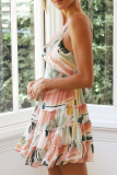 Elegant Print Flounce With Bow V Neck A Line Dresses