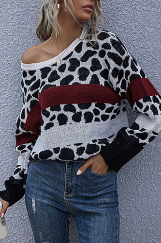 Fashion Street Leopard Split Joint O Neck Tops