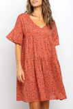 Fashion Street Print Split Joint V Neck Princess Dresses