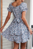 Casual Elegant Floral Flounce Strap Design Strapless A Line Dresses