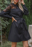 Fashion Elegant Solid Lace Buckle See-through A Line Dresses