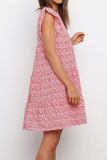 Elegant Floral Split Joint O Neck A Line Dresses