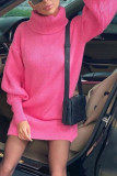 Fashion Casual Solid Split Joint Turtleneck Long Sleeve Dress Dresses