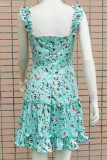 Fashion British Style Print Split Joint Spaghetti Strap Printed Dresses