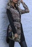 Fashion Street Leopard Split Joint Without Belt Turndown Collar Tops