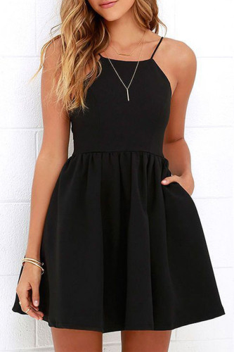 Fashion Celebrities Solid Split Joint Spaghetti Strap Lantern Skirt Dresses