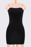 Casual Solid Split Joint Spaghetti Strap A Line Dresses
