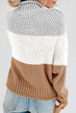 Casual Patchwork Contrast Turtleneck Tops