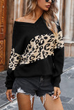 Fashion Street Leopard Split Joint V Neck Tops