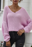 Casual Solid V Neck Tops Sweater