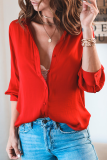 Casual Elegant Solid Split Joint Buckle Turndown Collar Tops