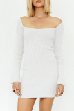 Casual Solid Frenulum Square Collar Pencil Skirt Dresses Sweater