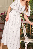 Fashion Street Print Frenulum V Neck Waist Skirt Dresses